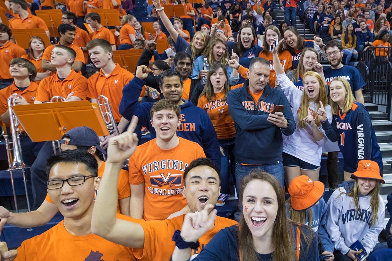 UVA fans screaming during a basketball game