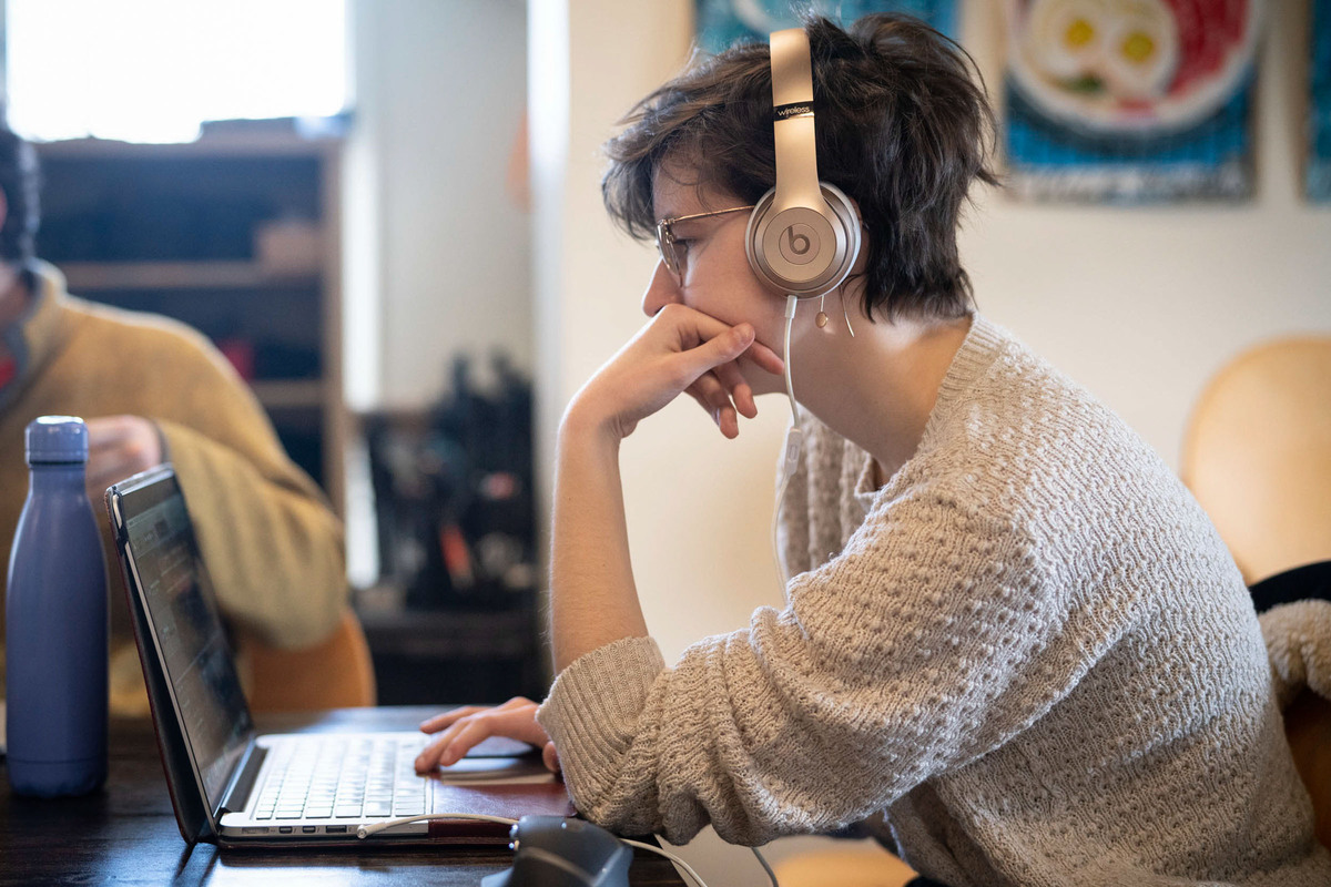 Fourth-year anthropology and French double-major Addie Patrick edits her podcast about Melody Supreme record store. 