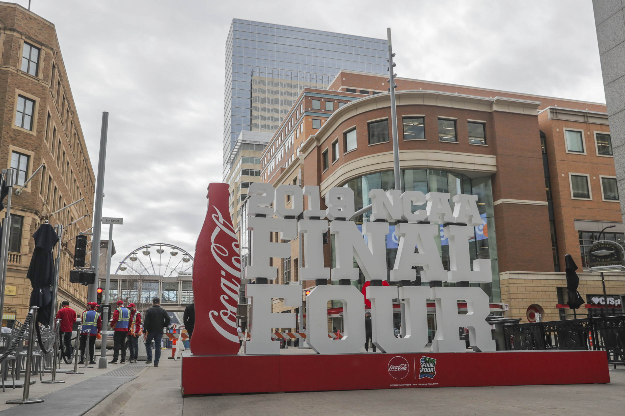 Coca Cola 3D sign that reads: 2019 NCAA Final Four  with a big red coke bottle next to it