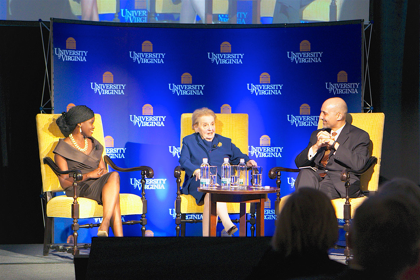Ogunseye and Albright, the night’s awardees, joined a moderated conversation with William J. Antholis, the director of UVA’s Miller Center and former managing director of the Brookings Institution. 