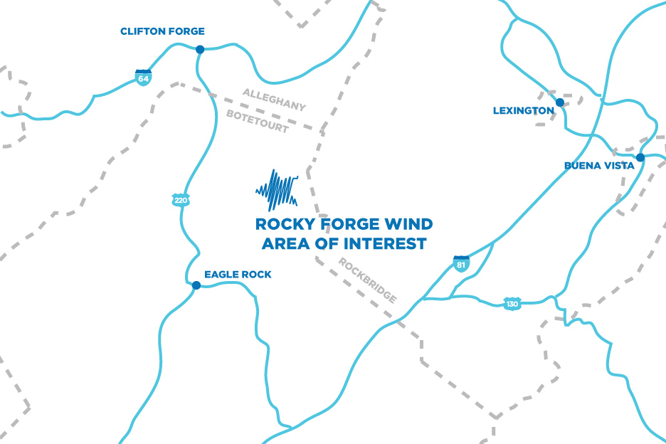 The above map shows the proposed location of Rocky Forge Wind Farm in Botetourt County. 
