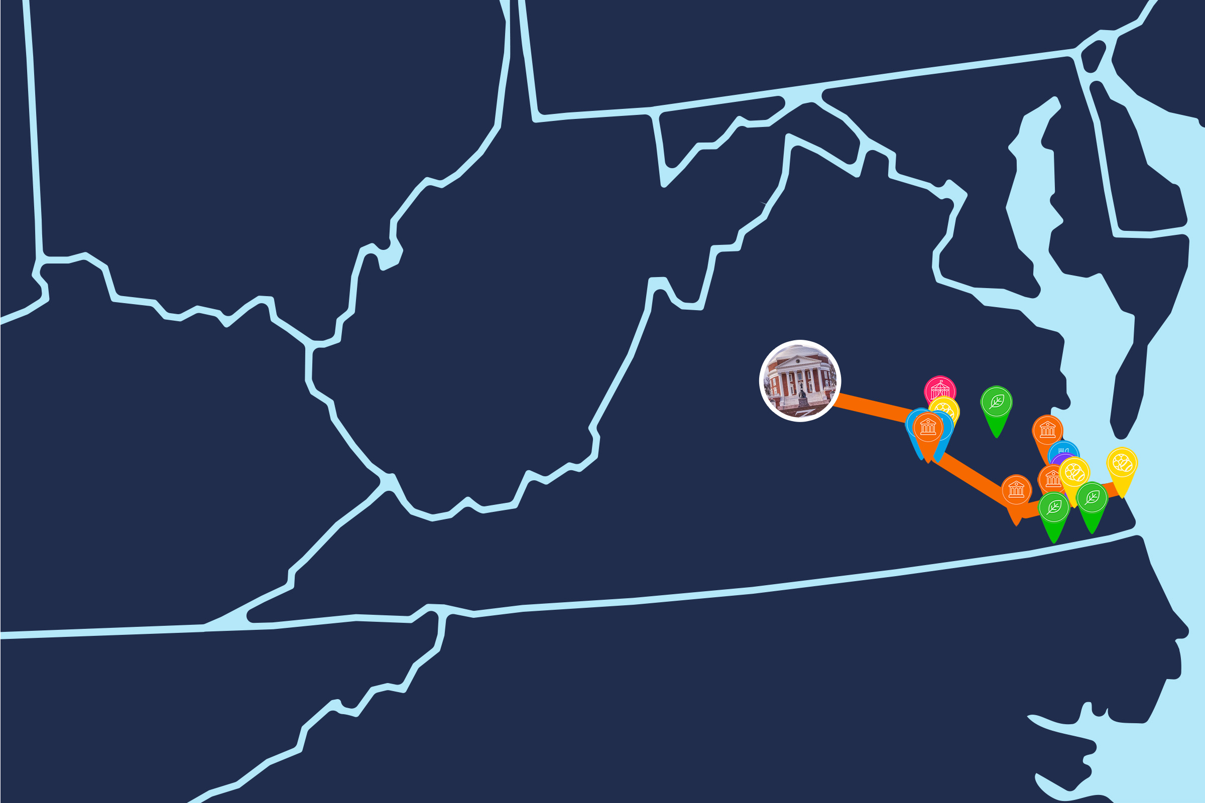 Map of I-64 West route to Charlottesville