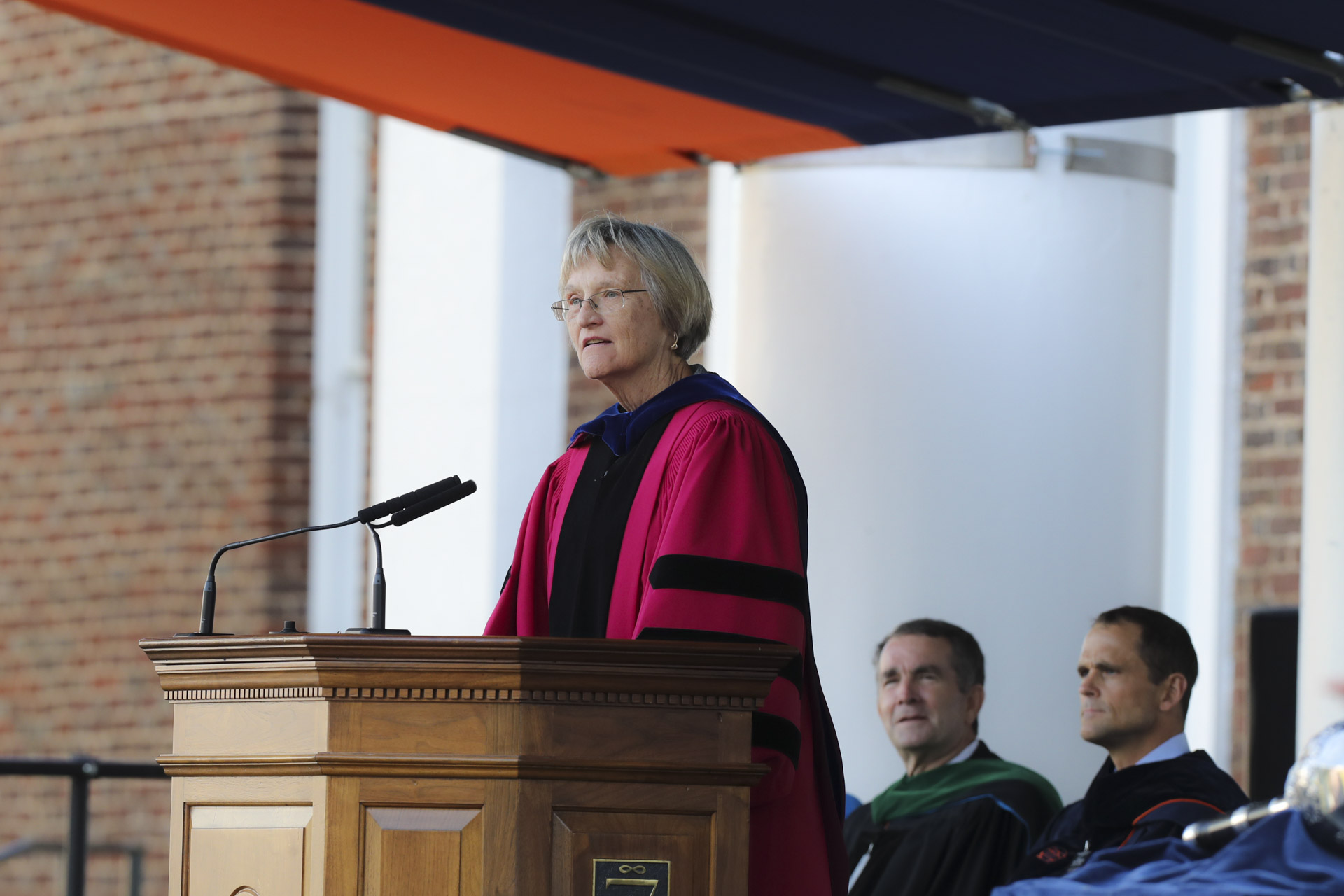 Drew Gilpin Faust stands at the podium to give a speech