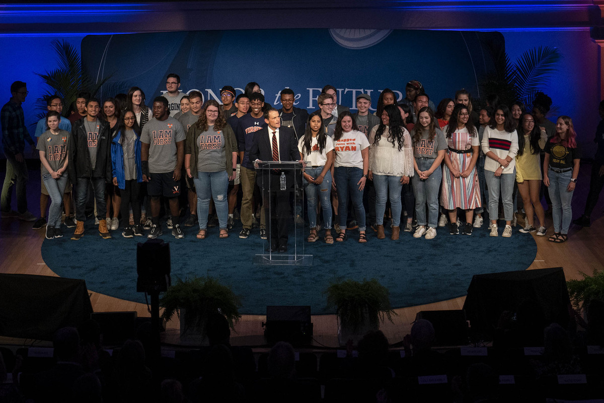 Current students joined UVA President Jim Ryan on stage 