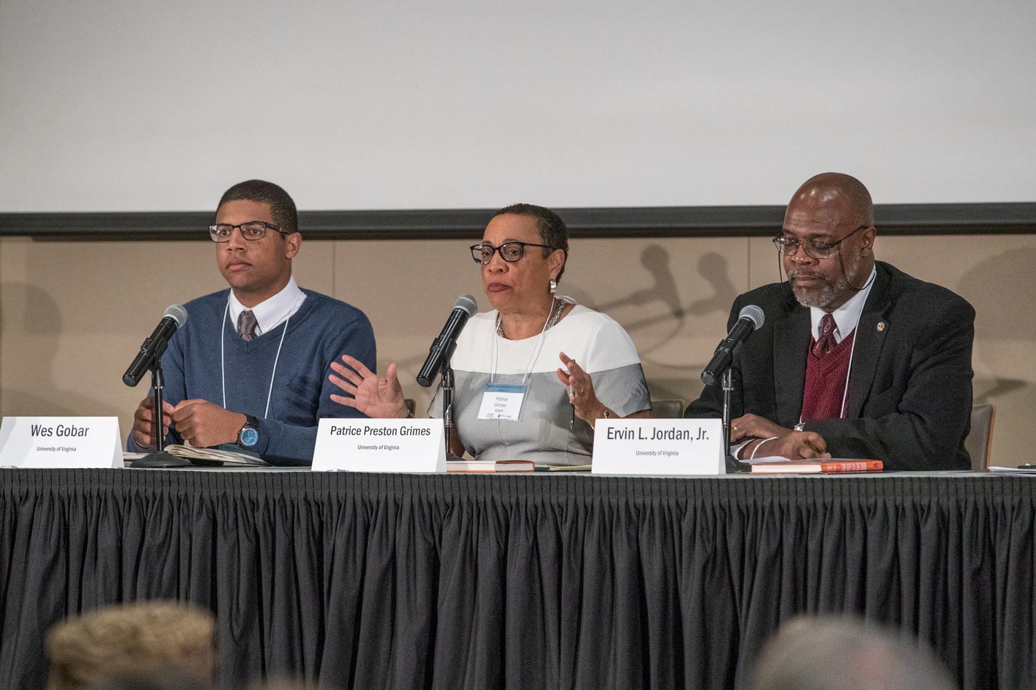 The first panel on “Slavery and Its Legacies at UVA” included student Wes Gobar and faculty members Patrice Grimes, Ervin L. Jordan Jr., Louis Nelson and Kirt von Daacke, with professor Elizabeth Varon as moderator.