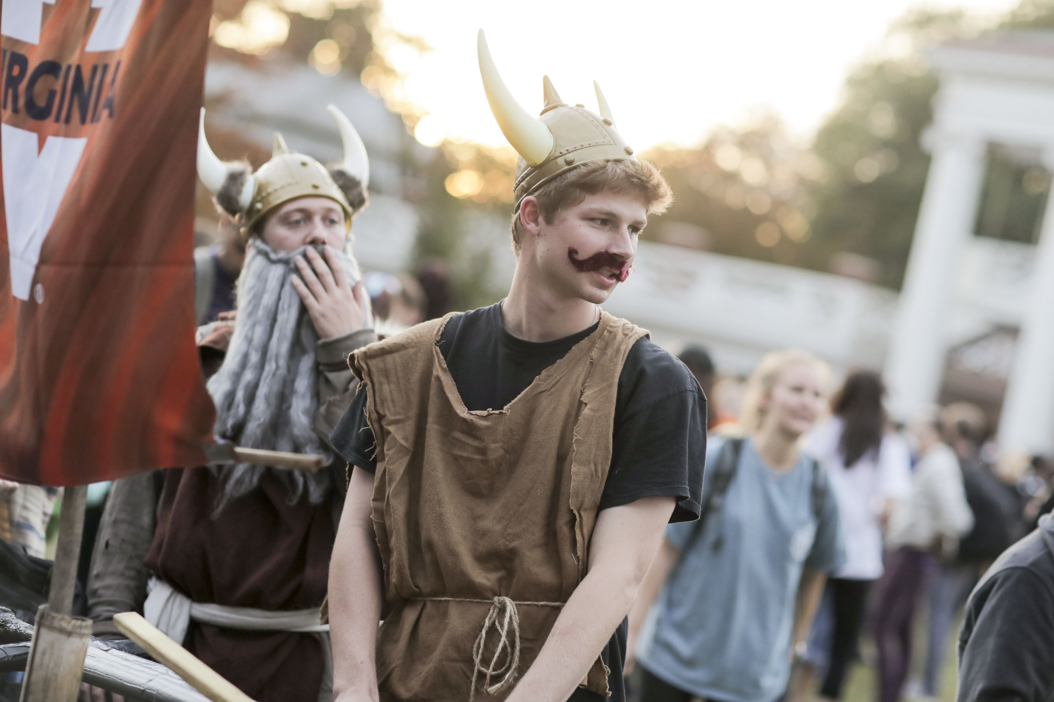 Students dressed up as vikings on the Lawn