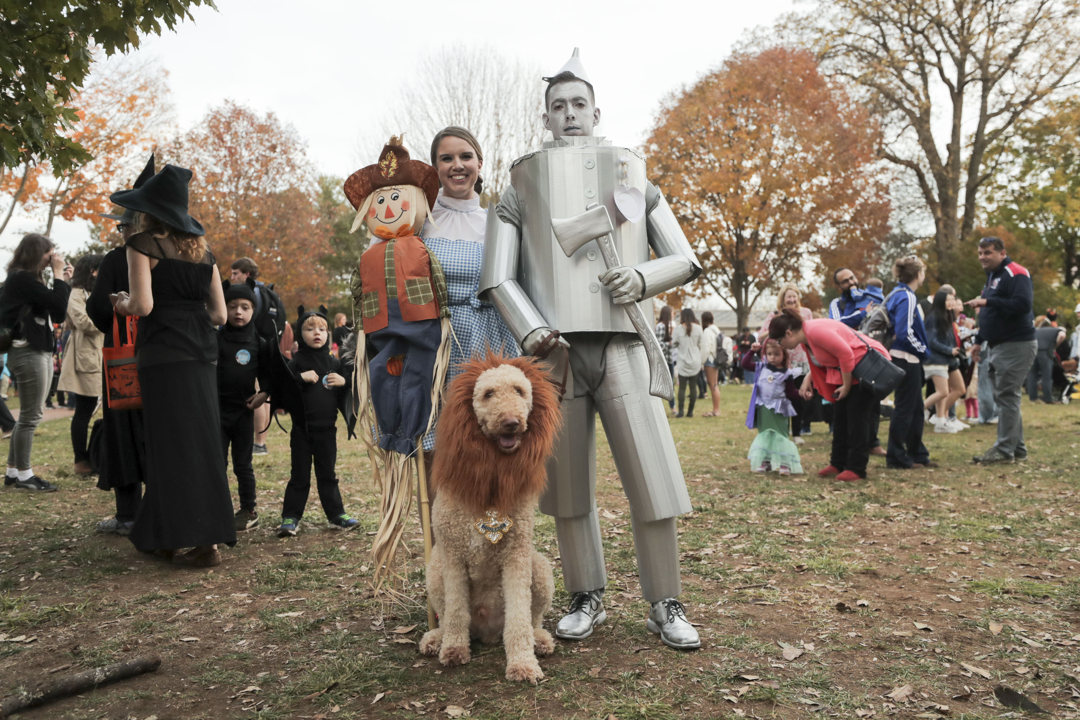 students dressed up as characters from Wizard of Oz with their dog