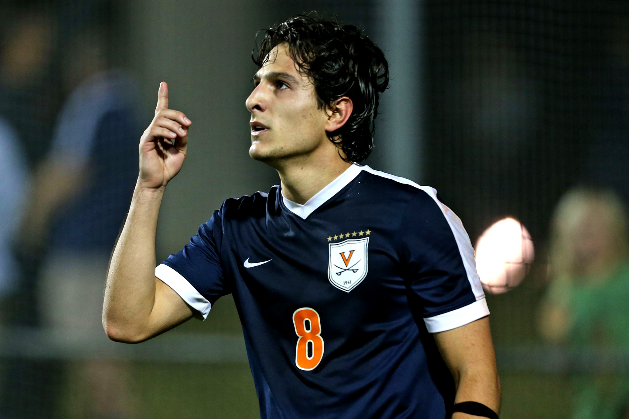 Though he was not a starter at the beginning of the season, Pablo Aguilar is among the soccer team’s leading scorers and recently was named second-team All-ACC. (Photo by Matt Riley, UVA Athletics)