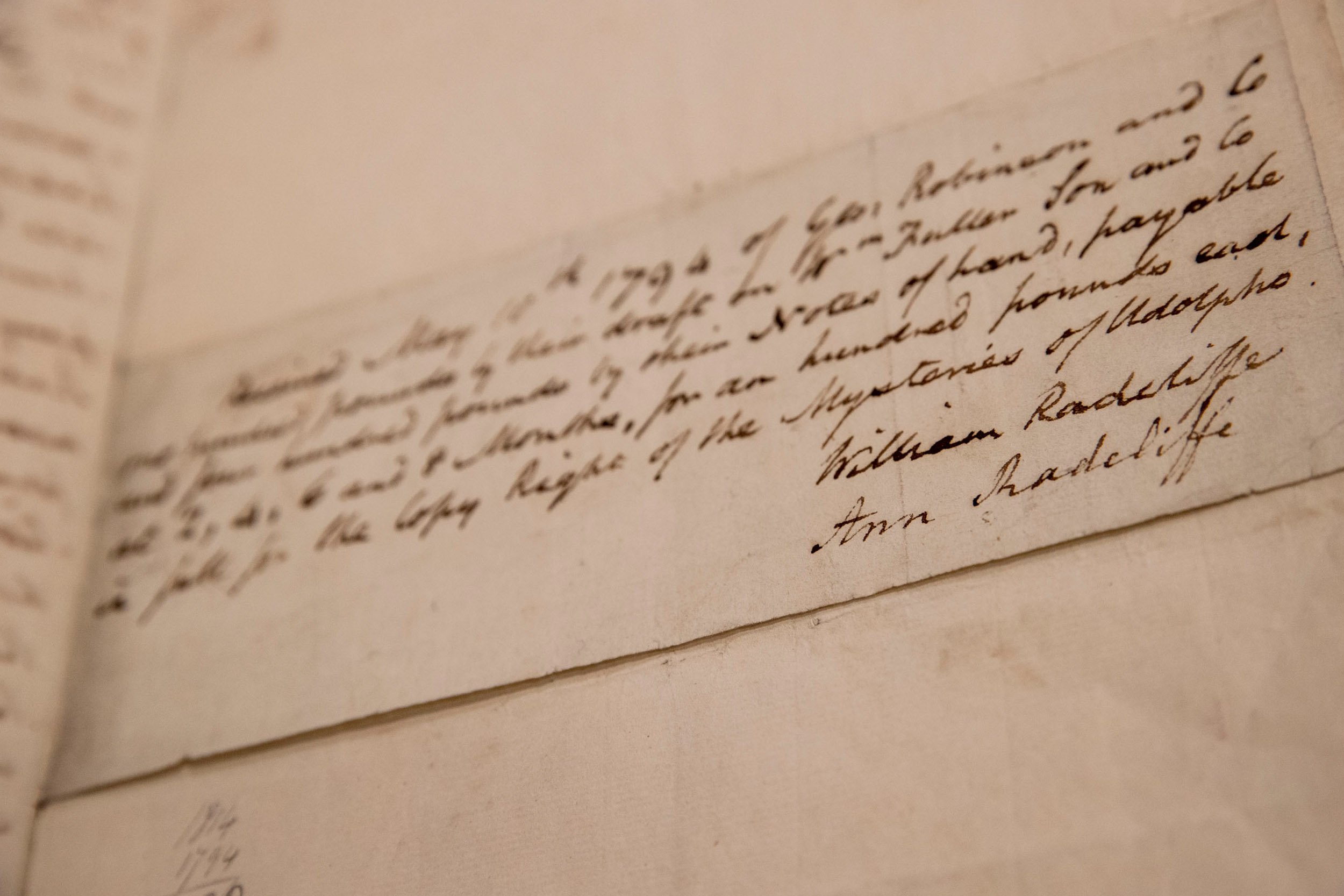 Ann Radcliffe and her husband William Radcliffe’s signatures on a contract