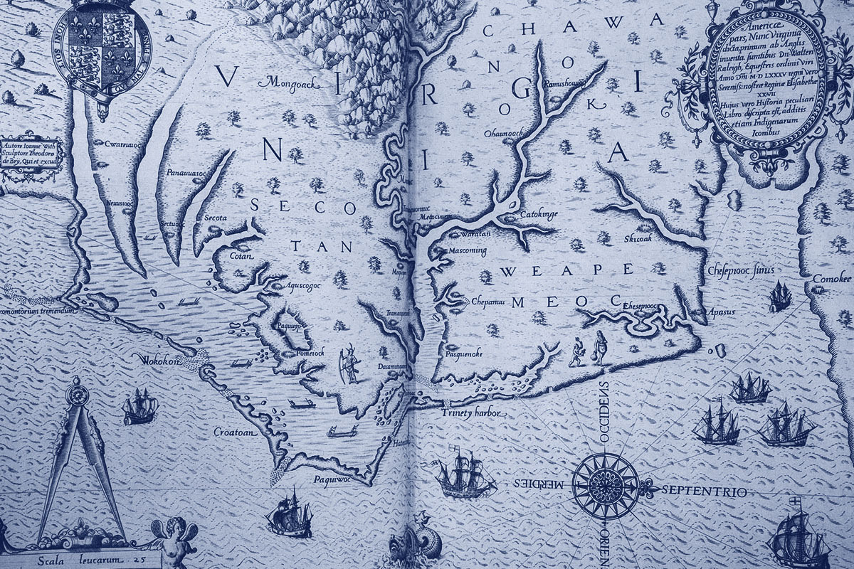 Blue drawn map inside of a book