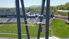 Thank you. in Tony Elliots handwriting over an aerial of Scott Stadium