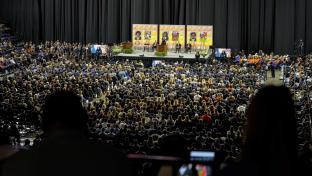 From behind the audience attending the memorial service