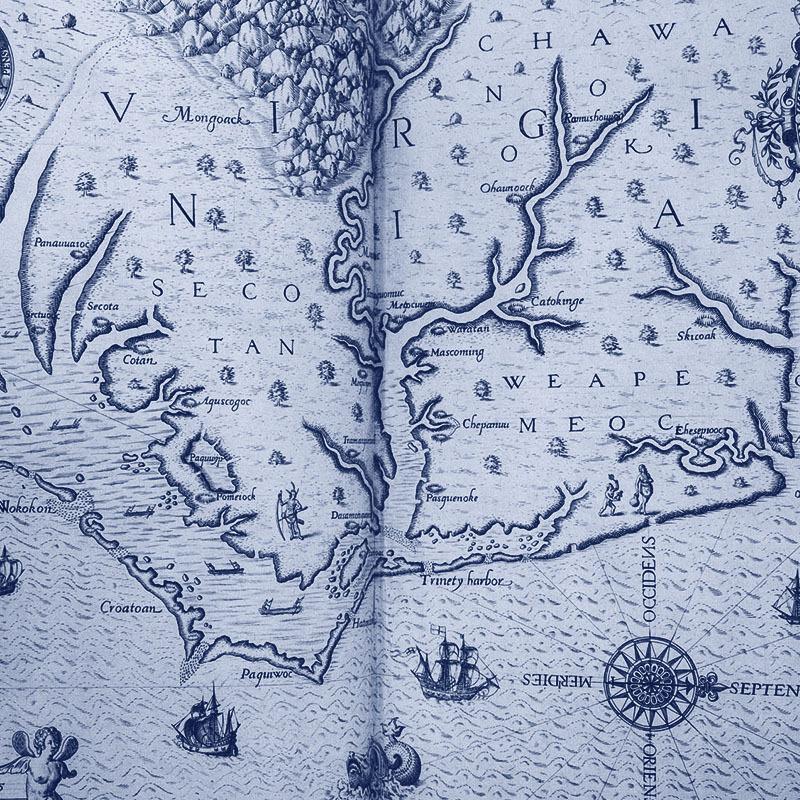 Blue drawn map inside of a book