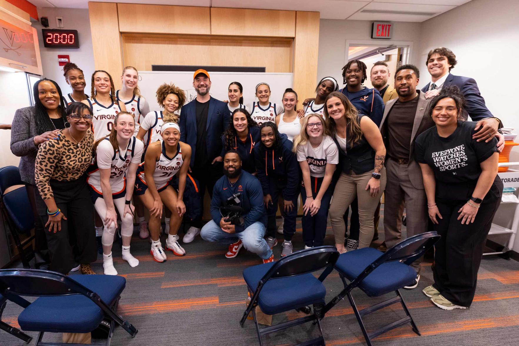 Alumnus Alexis Ohanian, center in orange hat, is a major supporter of the UVA women’s basketball program. 