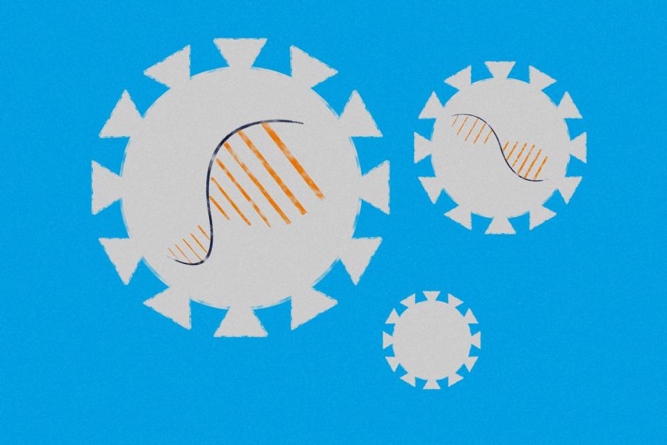 illustration of the covid virus and dna inside of it