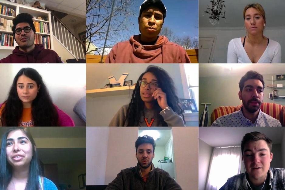 Collage of students on a zoom call