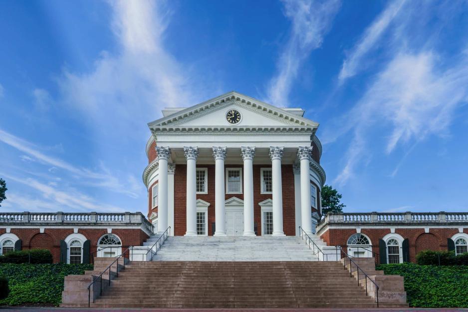 the steps of the UVA Rotunda on a slightly cloudy afternoon