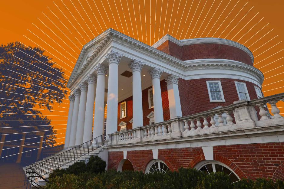 Illustration of the Rotunda with an orange background featuring rays.