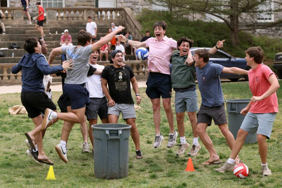 Portrait of Members of St. Elmo Hall celebrate victory in the University of Virginia’s first Hoo Games.
