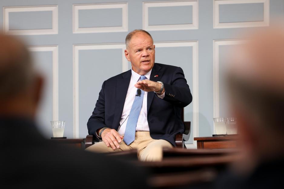 Candid of Robert Neller giving a talk at UVA