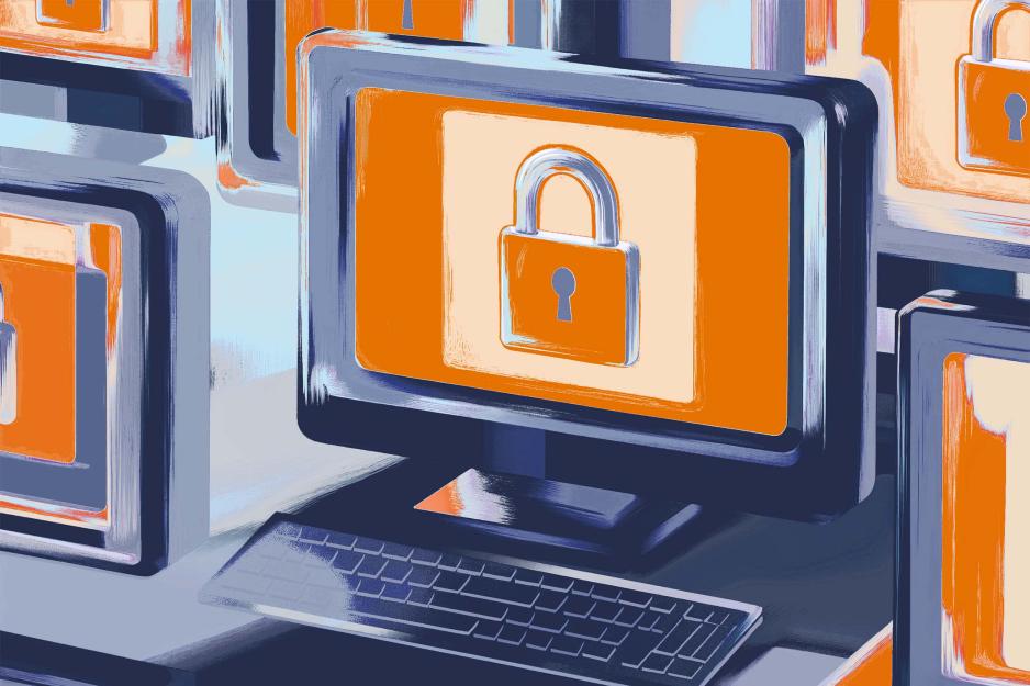 Illustration of a computer with a lock on the screen