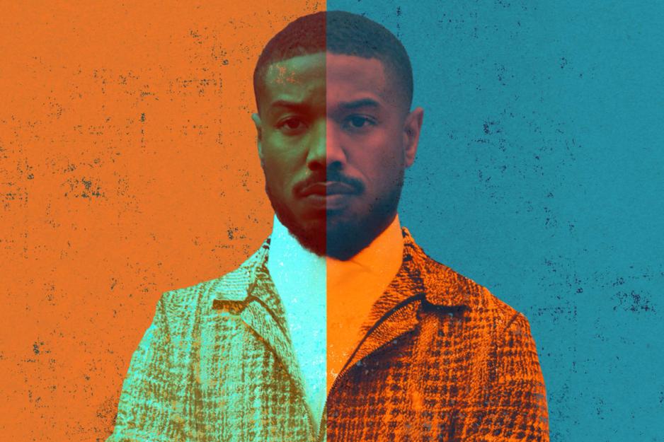 Michael B. Jordan illustrated into an orange and blue background.