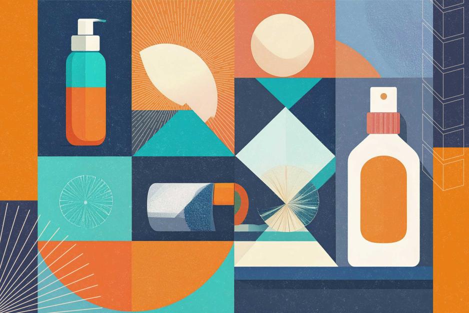 illustration collage of sunscreen products
