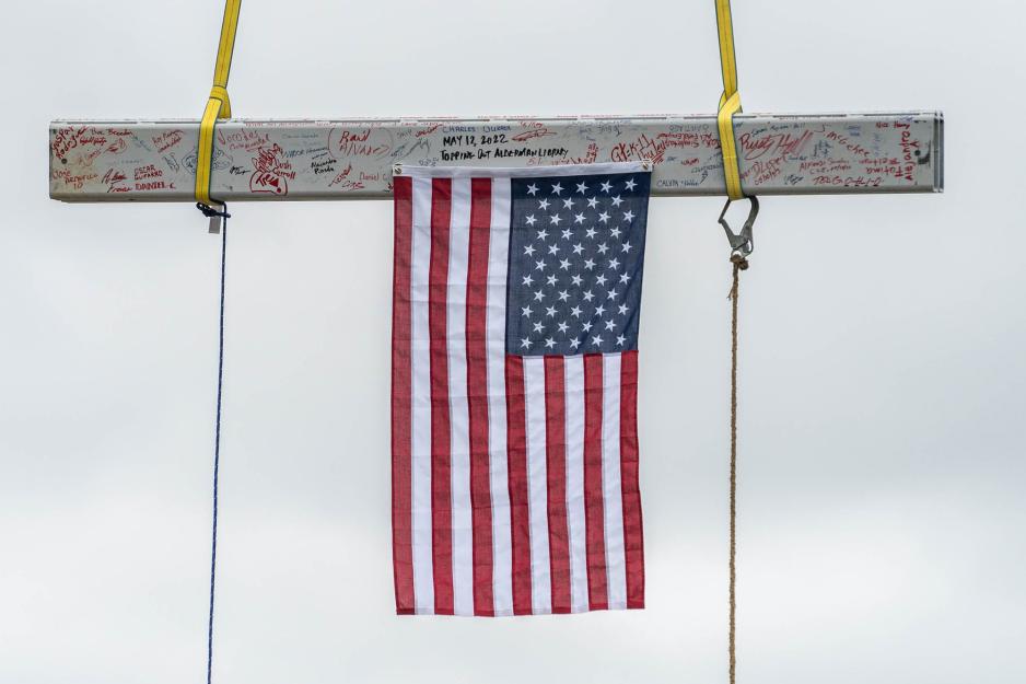 Flag on the signed beam.