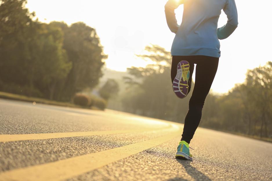 Person running on a road