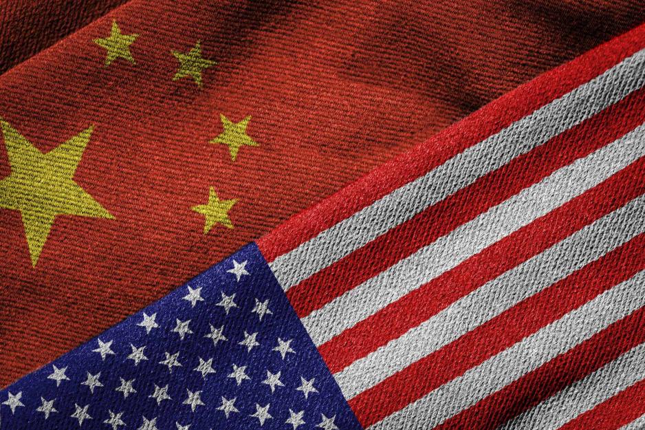 China Flag touching the USA flag