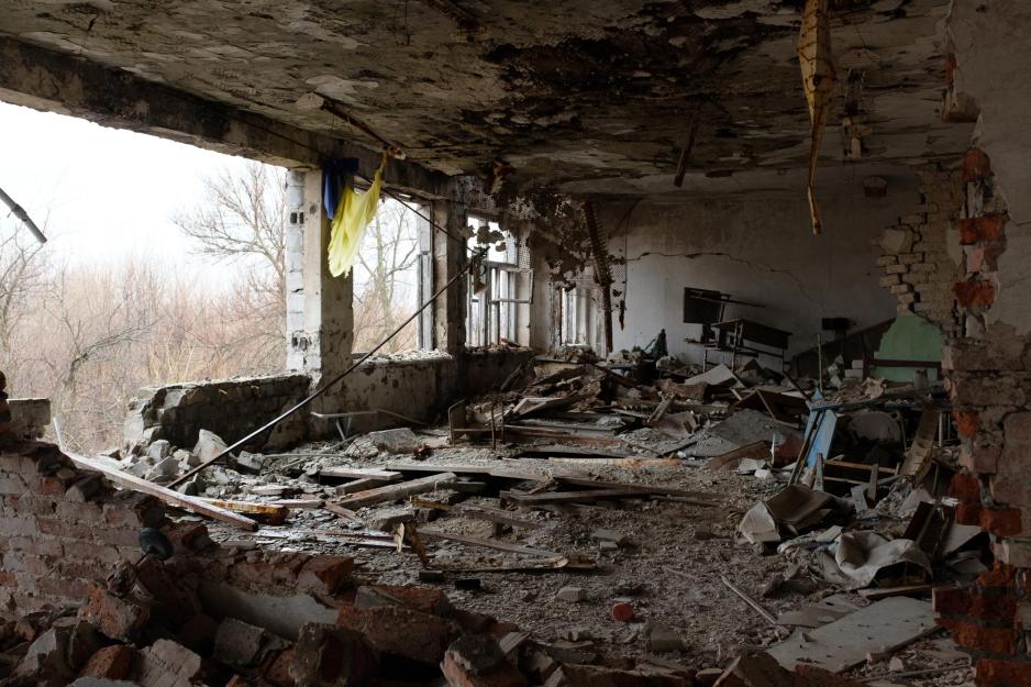 Inside of a bombed out school.