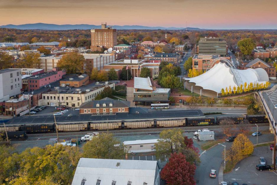 Aerial view of Downtown Charlottesville
