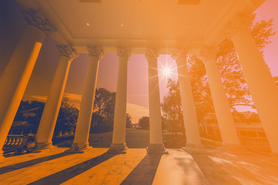 Stylized view of the Lawn from the Rotunda.