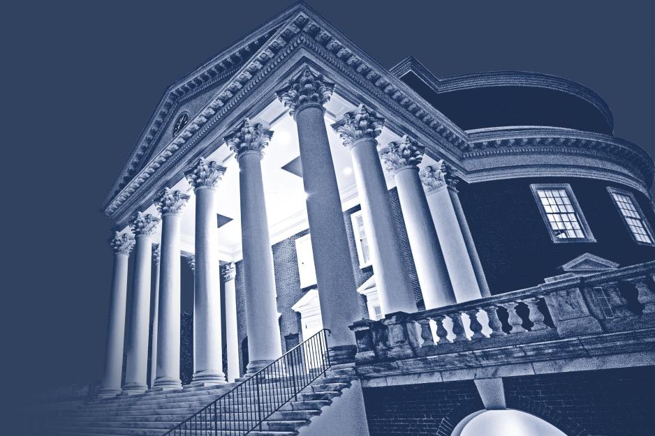 Side view of the Rotunda in blue.