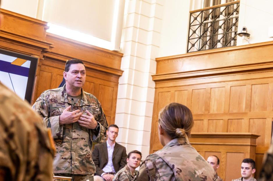 Gen. B. Chance Saltzman talking to ROTC Cadets.