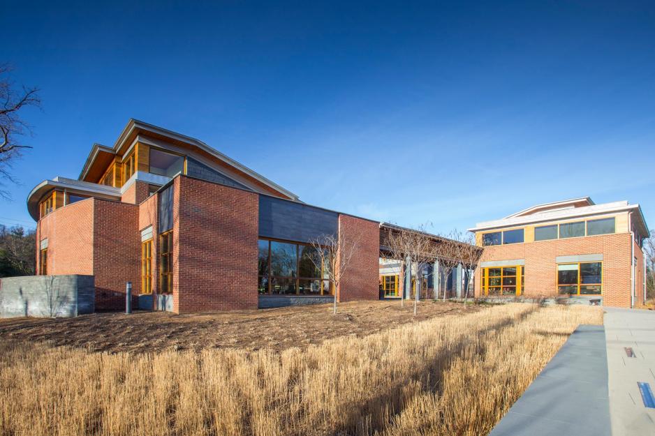 A modern brick and glass building