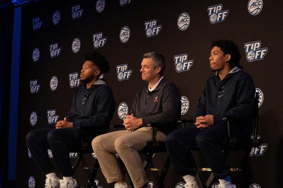 Men on stage speaking from left to right: Jayden Gardner, Tony Bennett, and Kihei Clark
