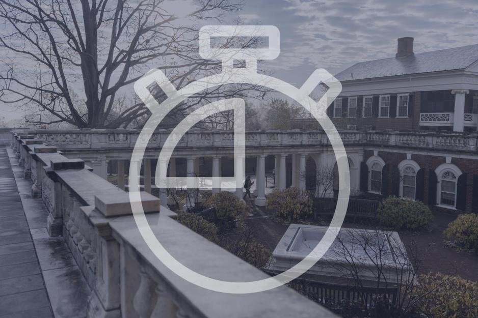 Illustration of a stop watch over a foggy Rotunda