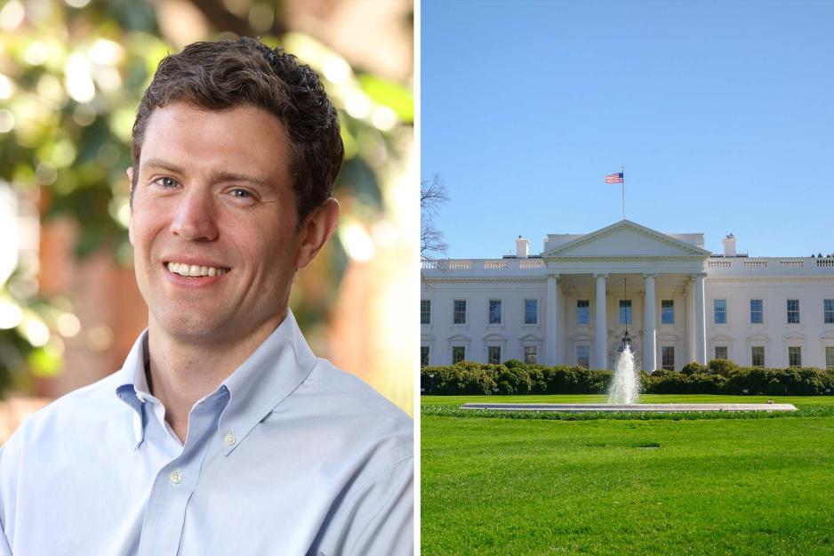White House side by side with a portrait of Andrés Clarens