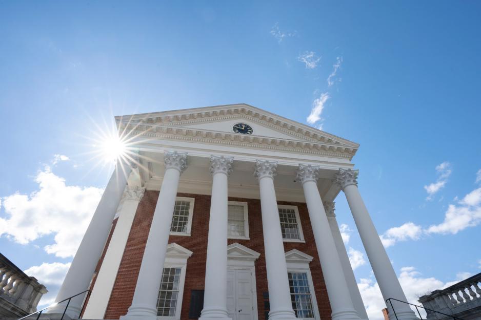 A view up the Rotunda columns on an almost cloudless day 