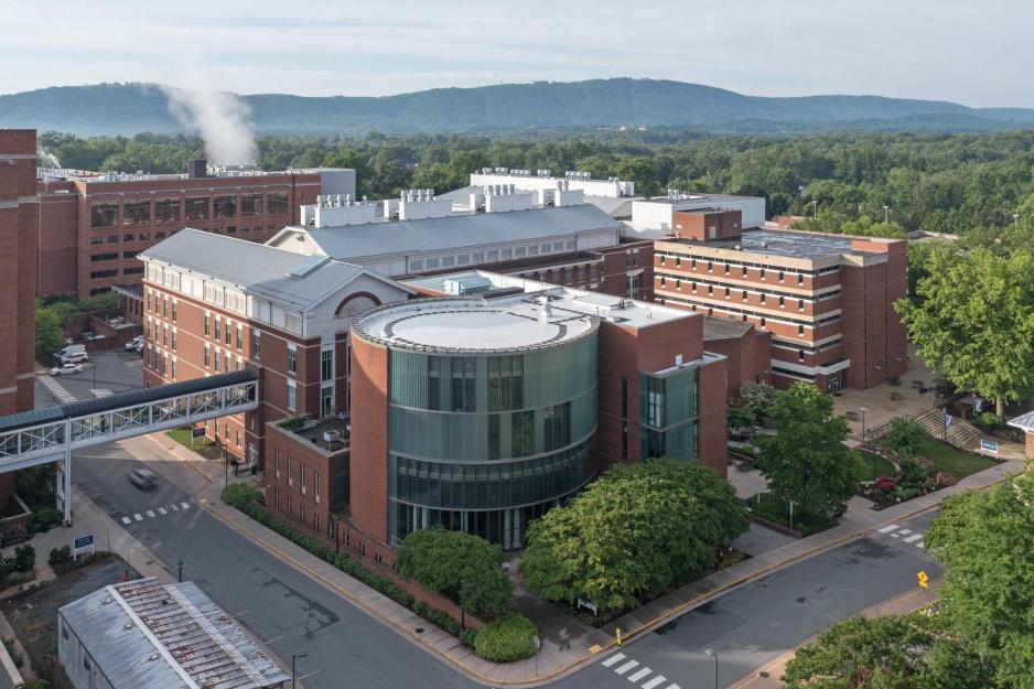 An aerial view of the med school at UVA