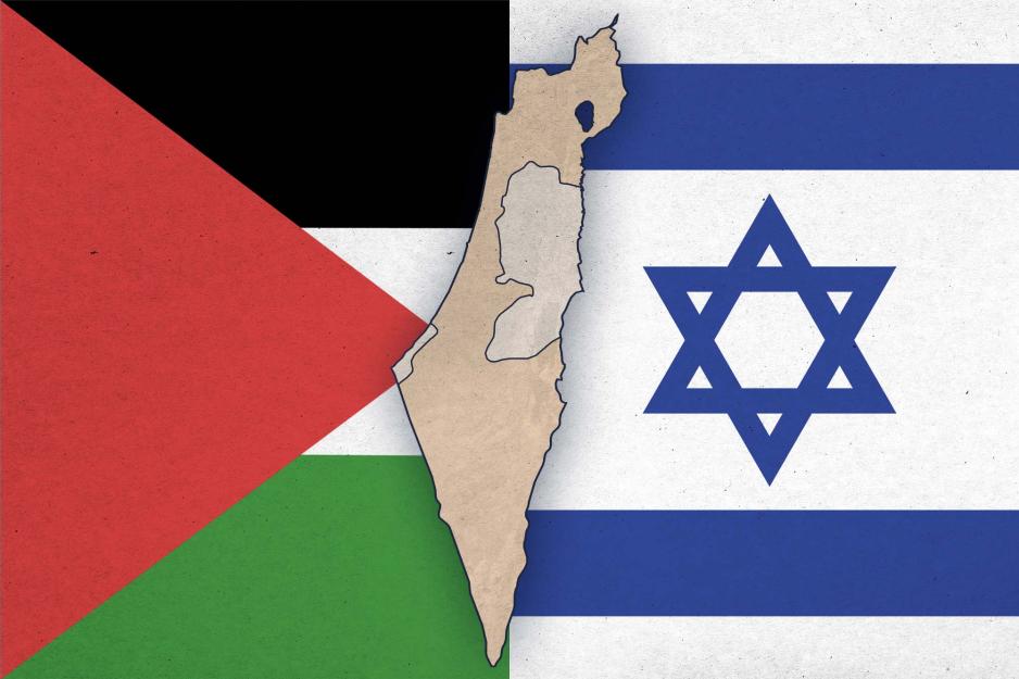 Palestine and Israel flag divided by a continent