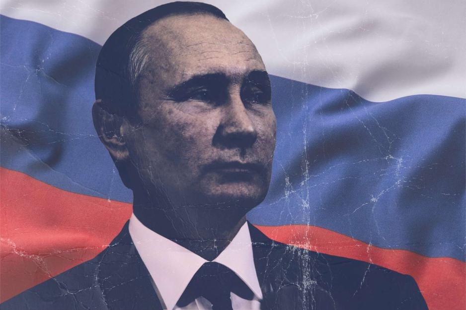 Putin with Russian flag in the background