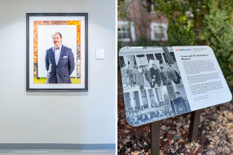 Image of George Keith Martin Left and a sign on the right with a heading that reads "Coat and Tie Rebellion" Marker