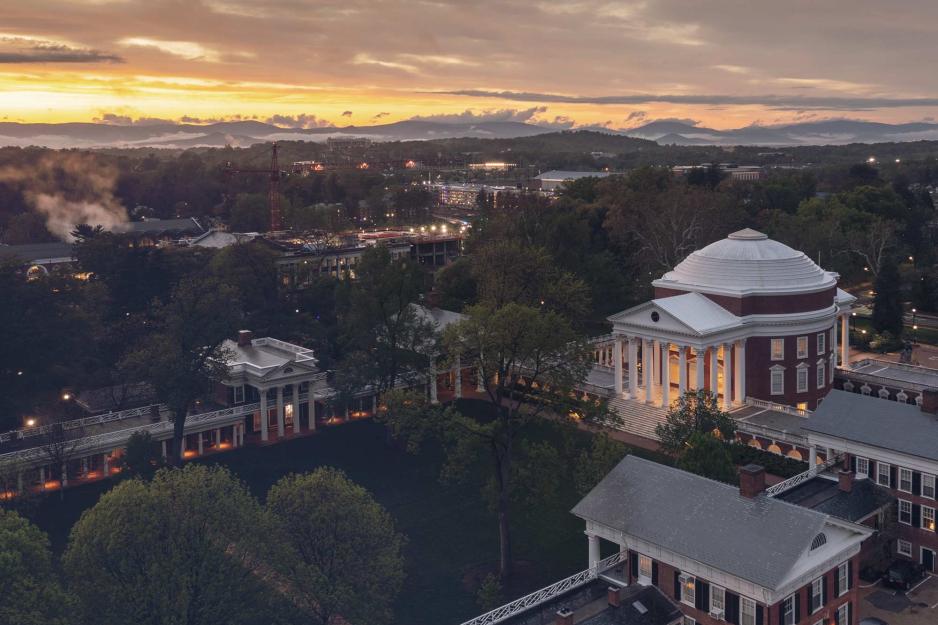 Aerial view of the south side of the Rotunda at sunset