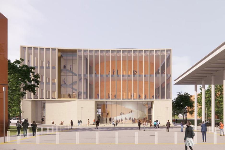 Digital rendering of the multistory Karsh Institute building