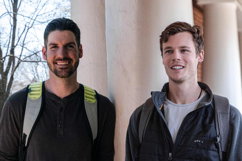 Candid portrait of Mike Papi, left, and Nathan Kirby, right