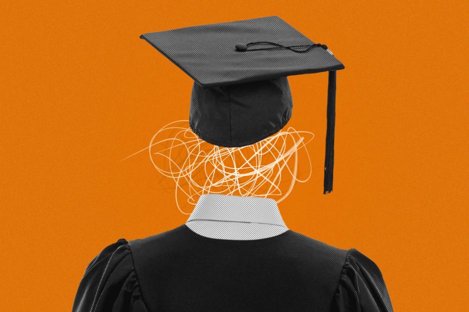 Graphical Image of stress. Scribbles in between a cap and gown.