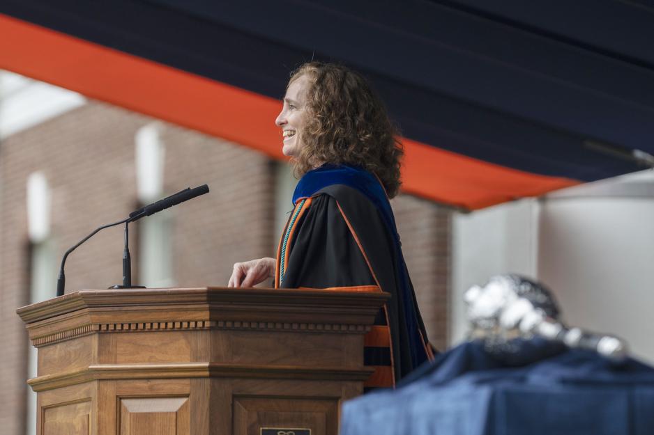 Risa Goluboff smiles as she speaks to the class of 2024