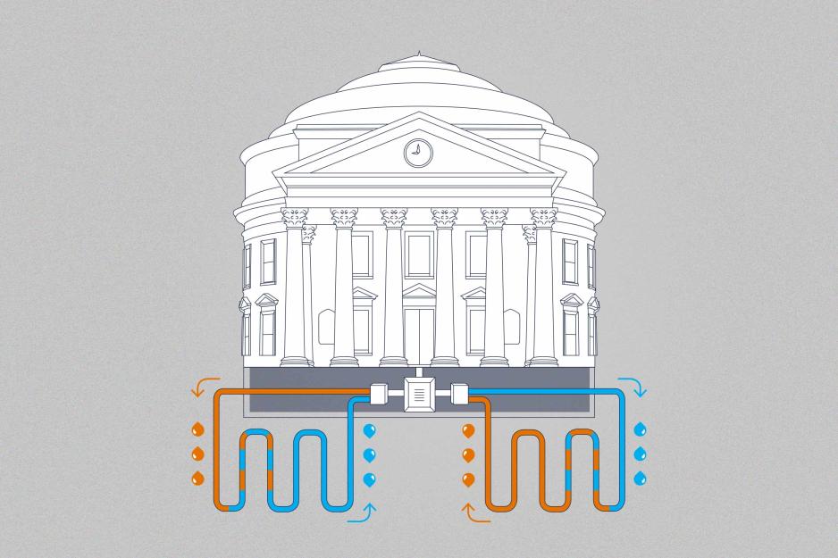 Graphical rendition of geothermal pipes under the Rotunda
